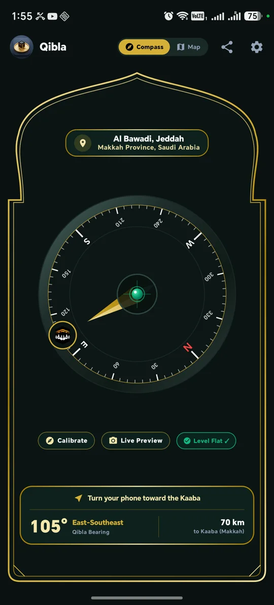 Qibla Direction Fluid Canvas Compass Screen