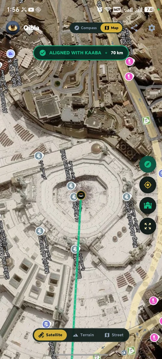 Qibla Direction Live Map Tracking