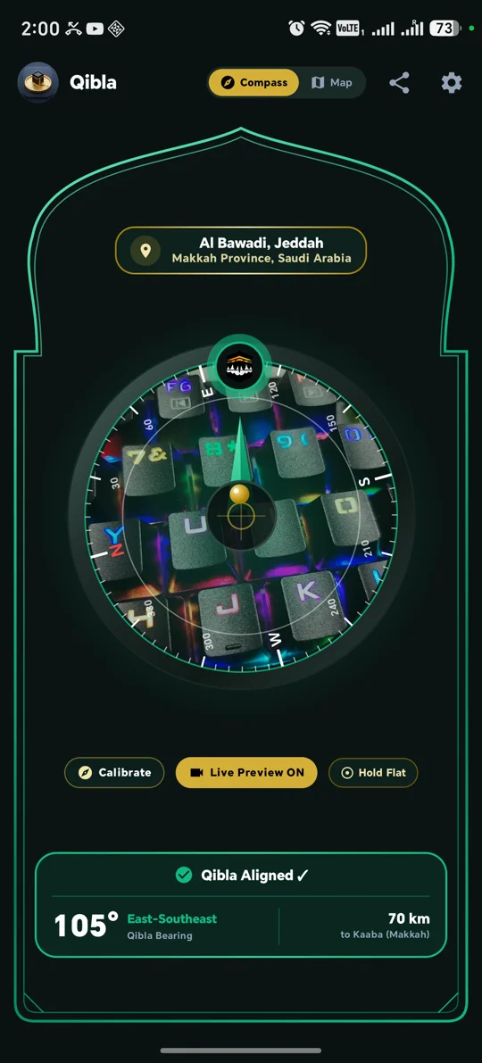 Qibla Direction AR Live Viewfinder