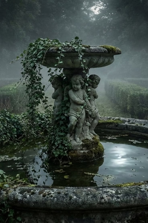 Haunted Garden Fountain Aesthetic Gothic Garden Photography.jpg