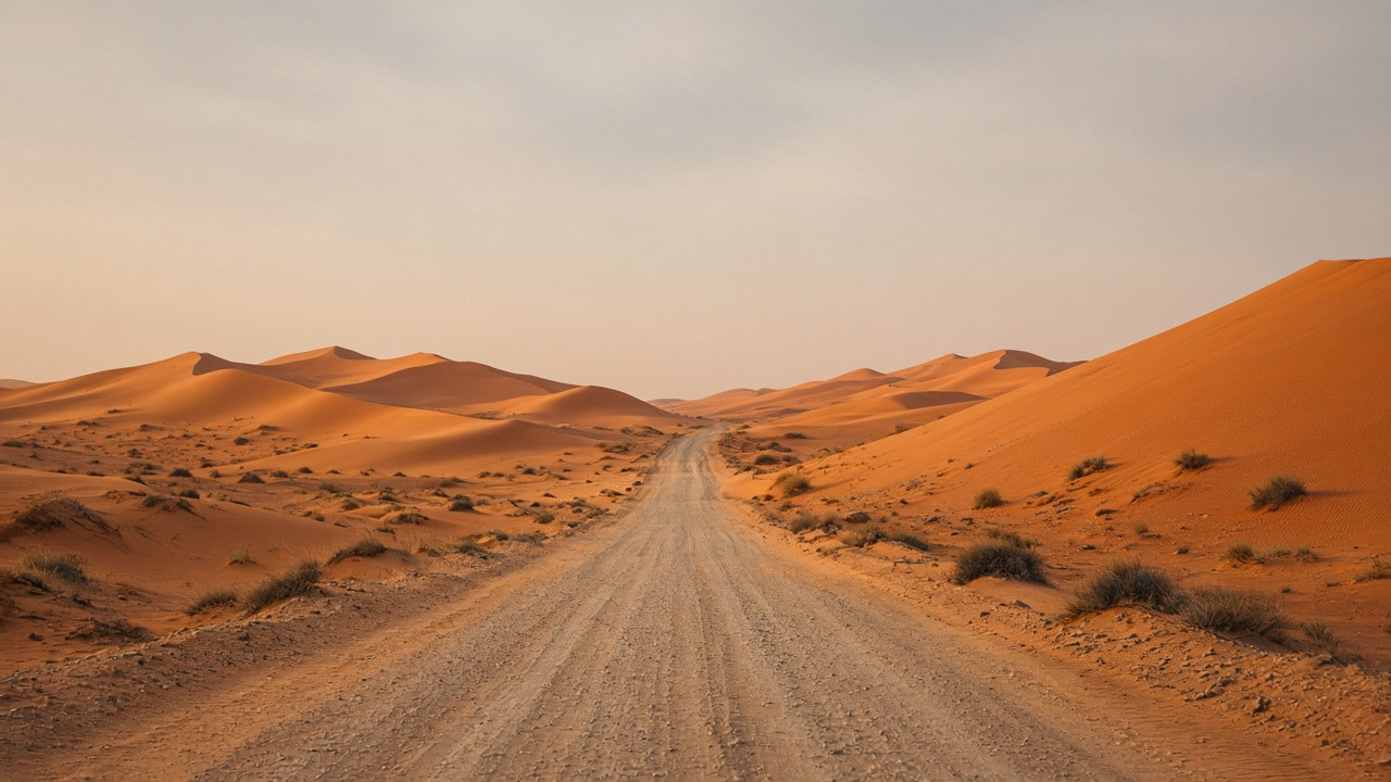 Zandweg door de duinen van de Wahiba Sands