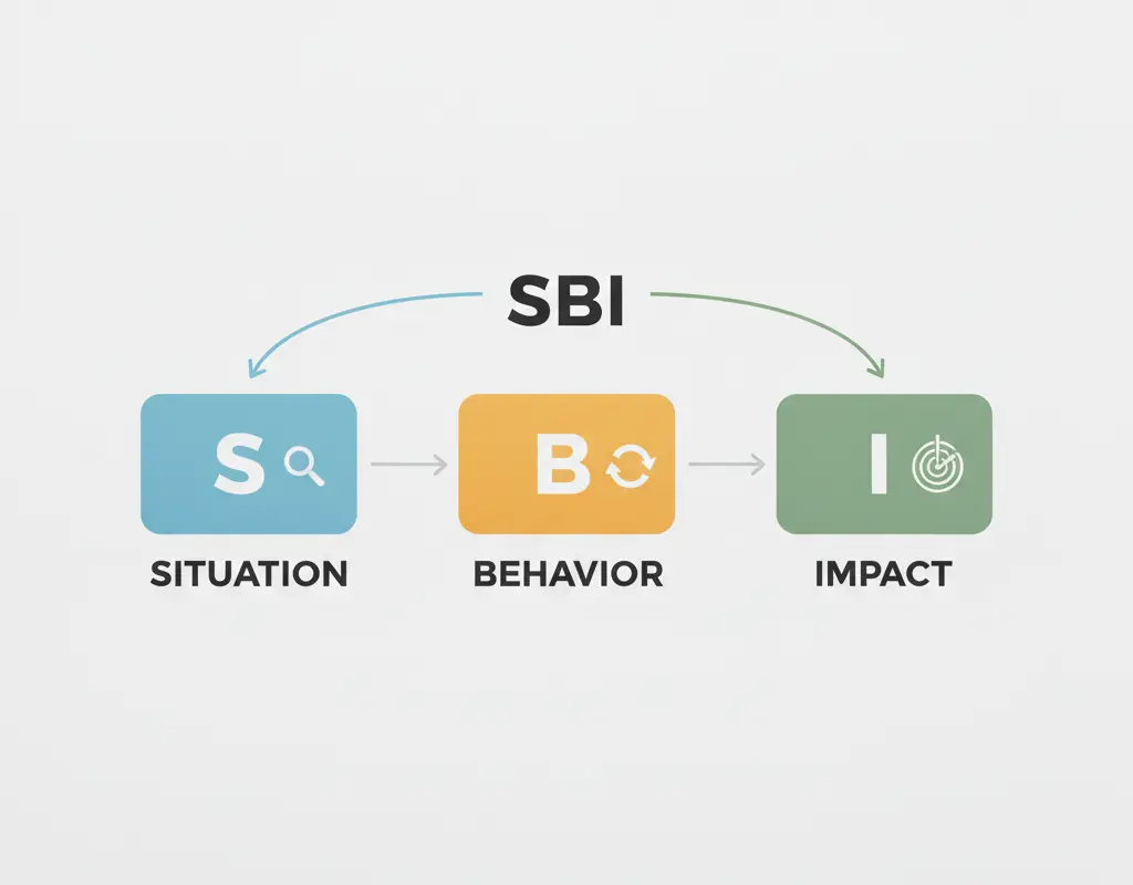 Diagram illustrating the Situation, Behavior, Impact (SBI) feedback model components.