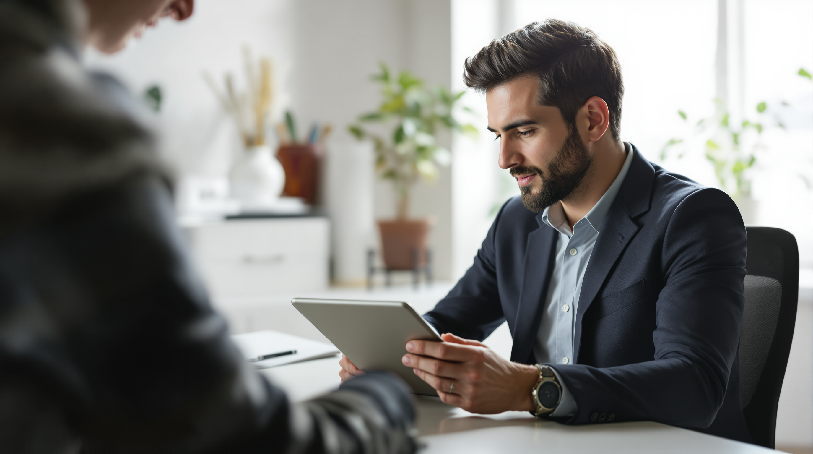 Une proprietaire d'entreprise passe en revue une liste de conformite sur une tablette