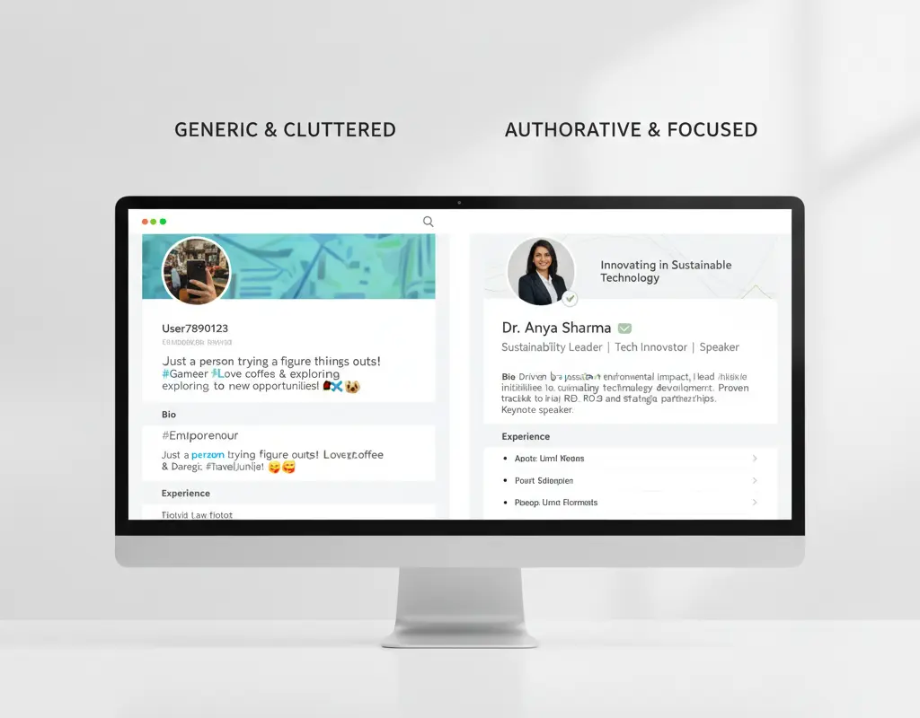 Visual comparison of good and bad personal branding profiles.