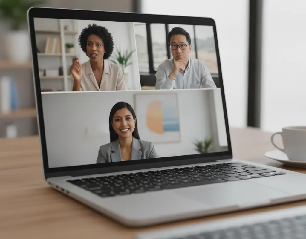Professionals collaborating and engaging with a LinkedIn content strategy.