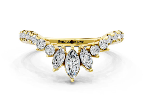 Yellow Gold Chevron Marquise and Round Diamond Open Band with Prong Setting.jpg