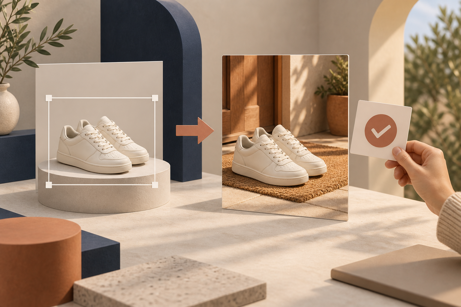 A review flow that checks a lifestyle image against the original product
