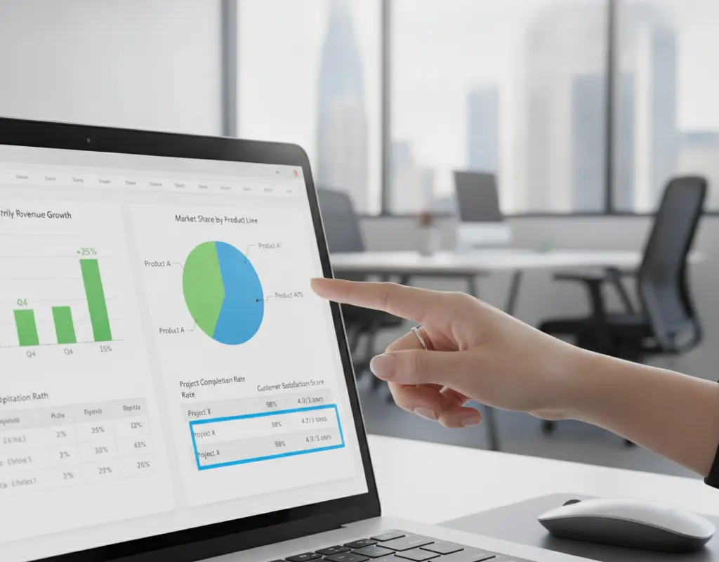 Hand highlighting key performance indicators on a promotion case document