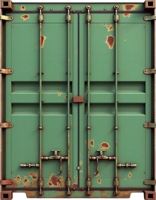 front plain view of a container colored in green and a bit rusted r01mr1bs03iy49n3e0a3 0 removebg pr.png