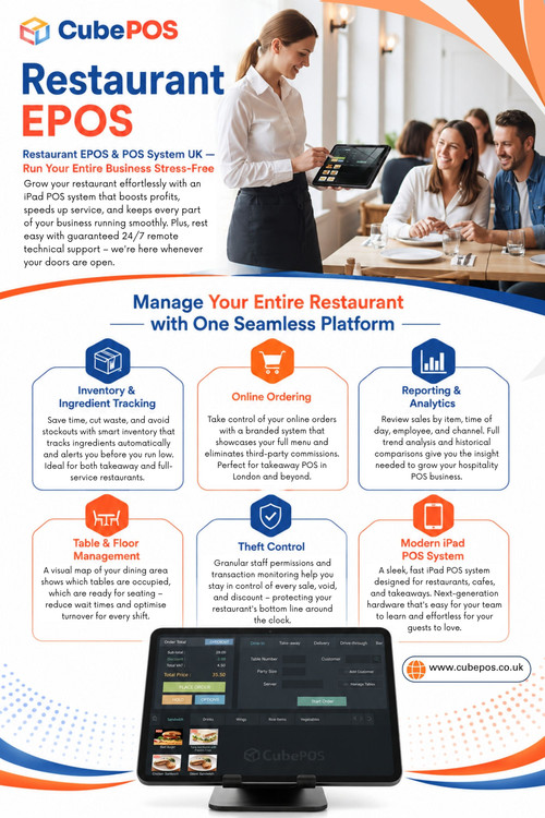 A Restaurant EPOS should make a busy shift feel more manageable, not add another complication for staff. Fast ordering, clear kitchen communication, table management, flexible billing and reliable payments can all remove friction when the pressure is highest.

CubePOS
Phone:  +447842892849

Find Us On Google Map: https://maps.app.goo.gl/svVvshHCoCFVMN9ZA

Read Our Blogs:

https://cubepos.wixsite.com/cafeposlondon/
https://cubeposofficial.medium.com/
https://cubepos.mystrikingly.com

More Links:

https://uk.pinterest.com/cubepos
https://issuu.com/cubepos
https://www.behance.net/cubepos