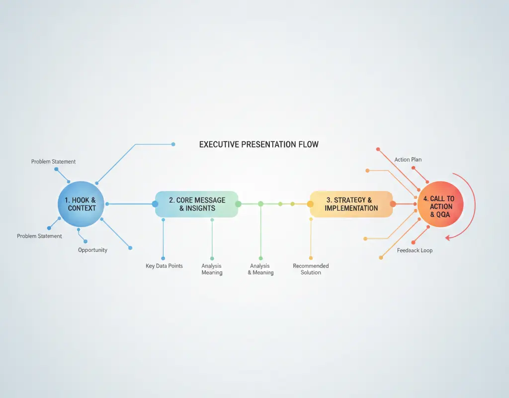 Diagram illustrating a clear, sequential executive presentation structure