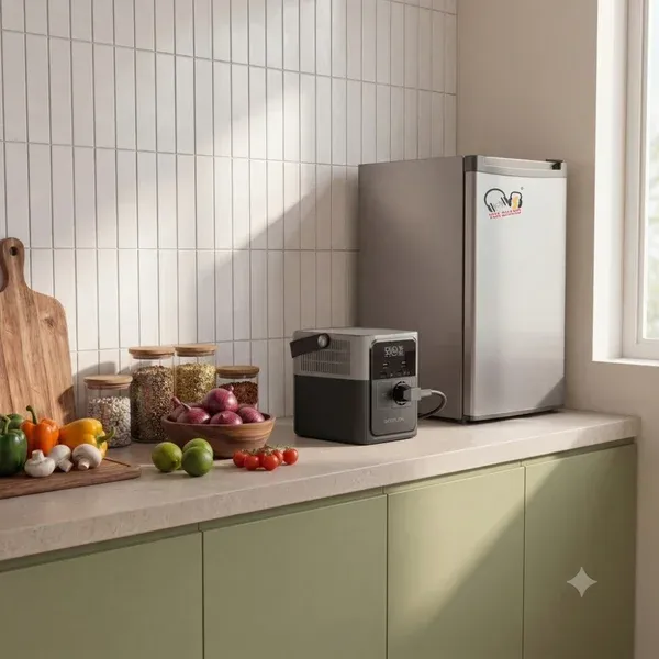 EcoFlow River Gen 4 cấp nguồn cho tủ lạnh mini trong gian bếp gia đình