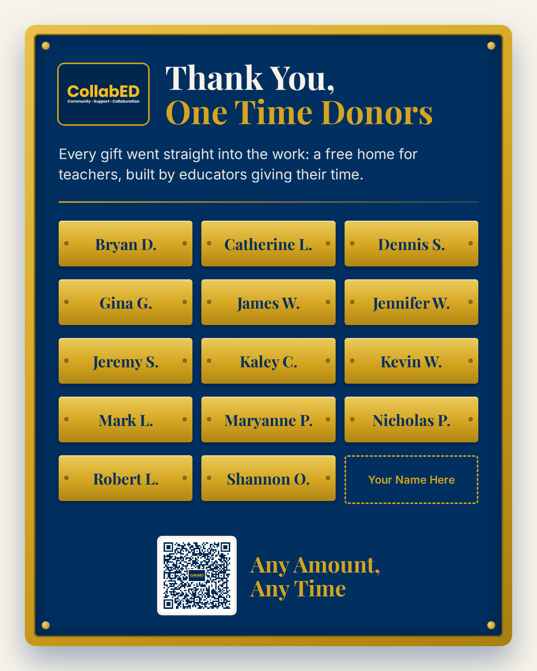 Thank you, one time donors