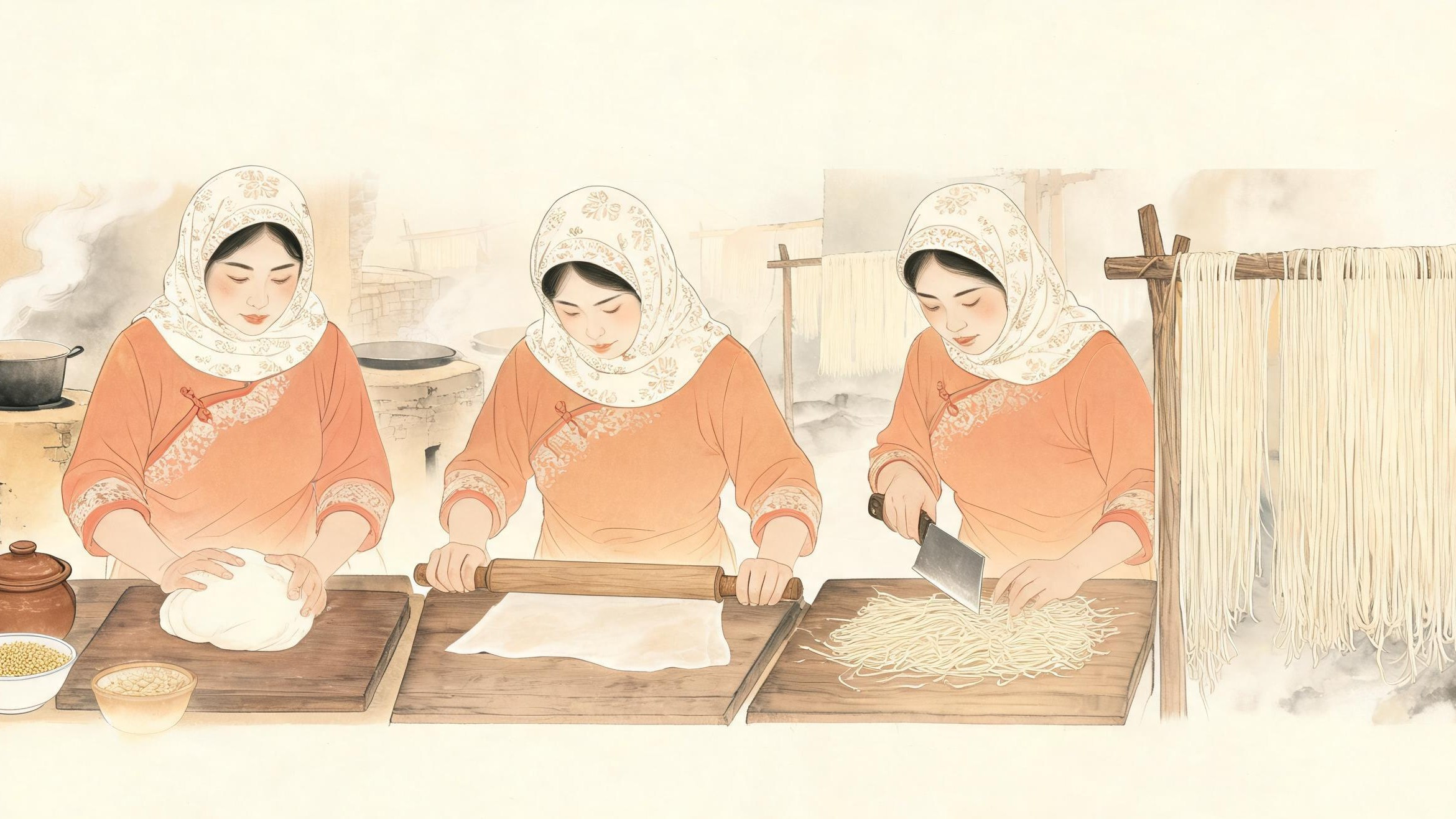 中宁蒿子面·擀切工艺