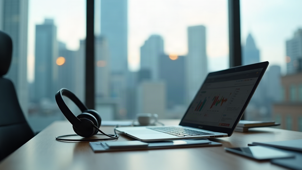 A modern Canadian office desk with a business phone, representing a bilingual AI voice agent handling calls