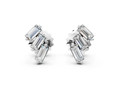 Platinum Baguette Diamond Three Stone Stud Earrings.jpg