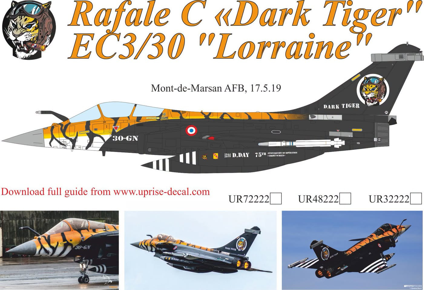 La planche de décalcomanies URxx222 Rafale C « Dark Tiger » est disponible aux échelles 32/48/72.
