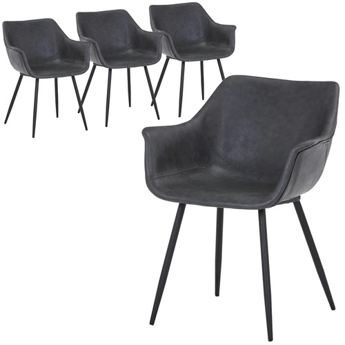 Markley Mid Century PU Leather Dining Chair Set of 4 Modern Kitchen Side Chairs Matte Black Metal Le.jpg