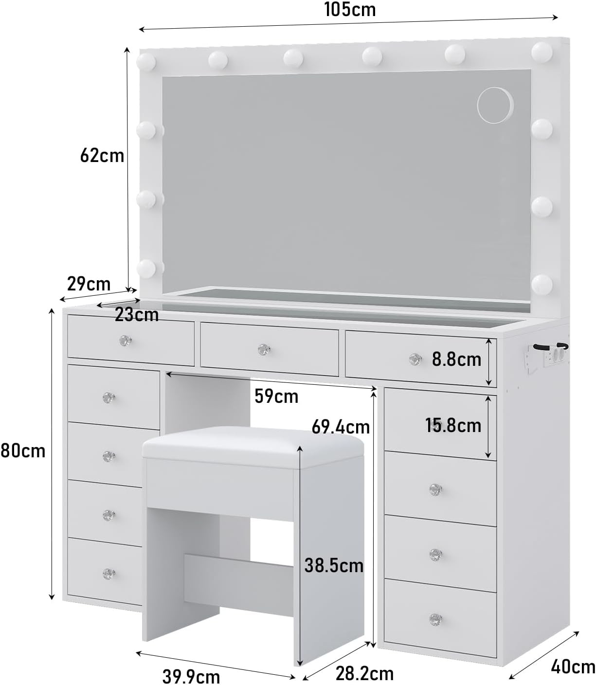 Dimensions de la coiffeuse