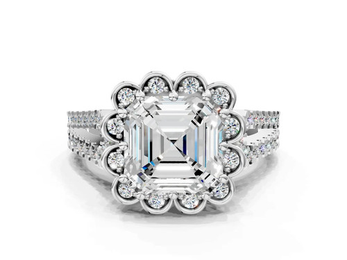 White Gold Asscher Halo Diamond Floral Split Shank Engagement Ring.jpg