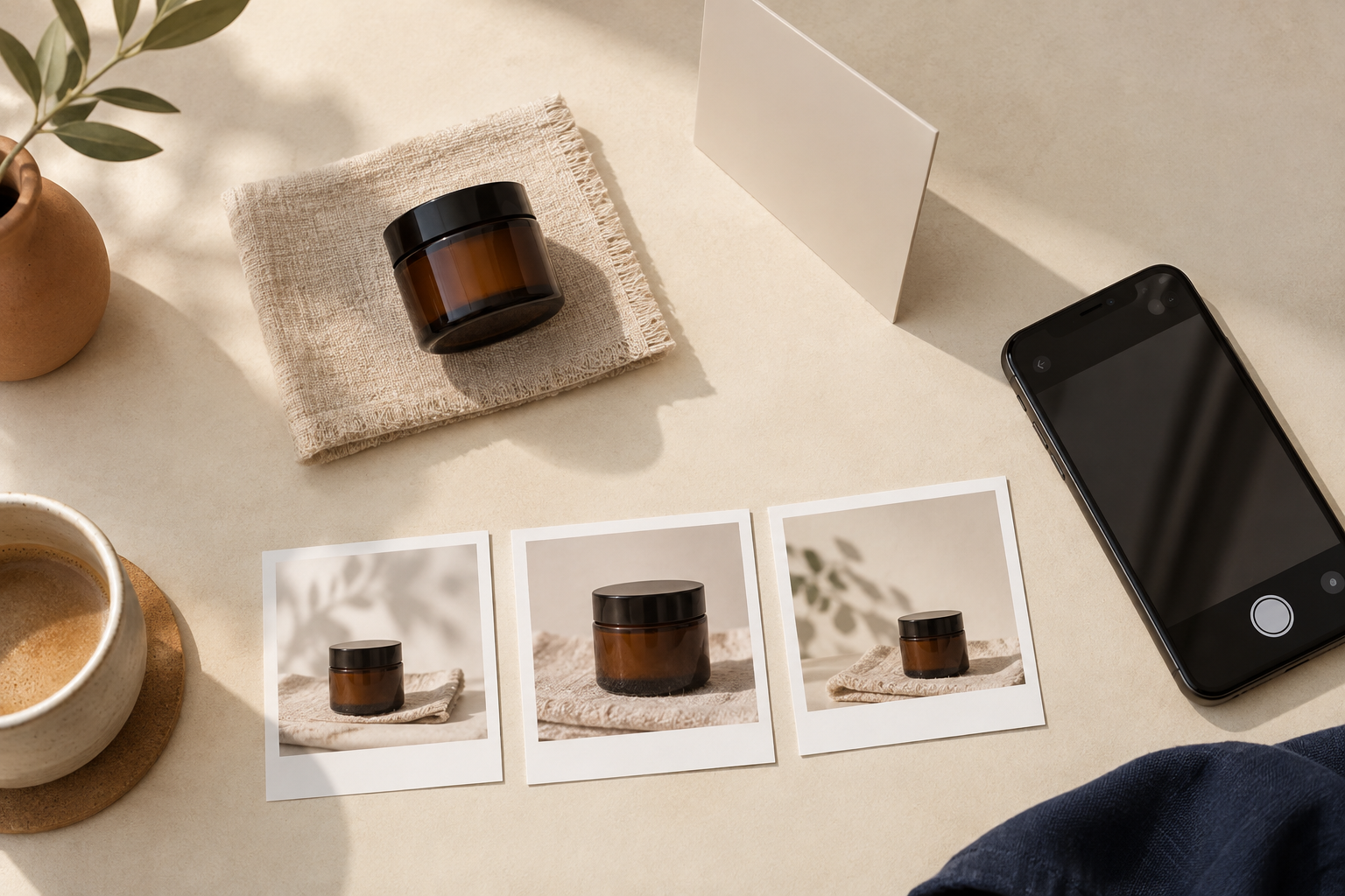 A practical product-photo shot list on a warm studio desk