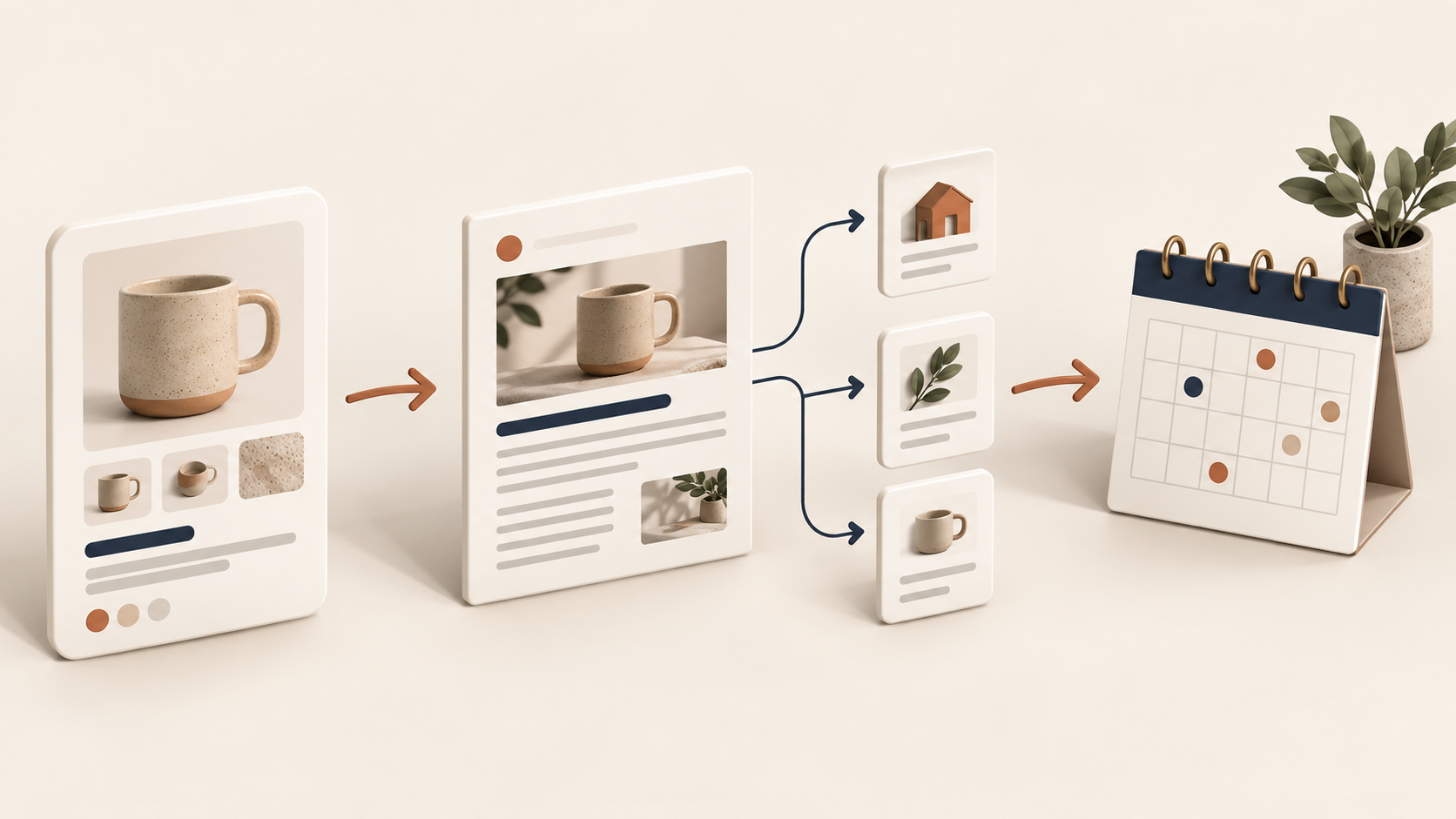 Product details flowing into a blog post and publishing calendar