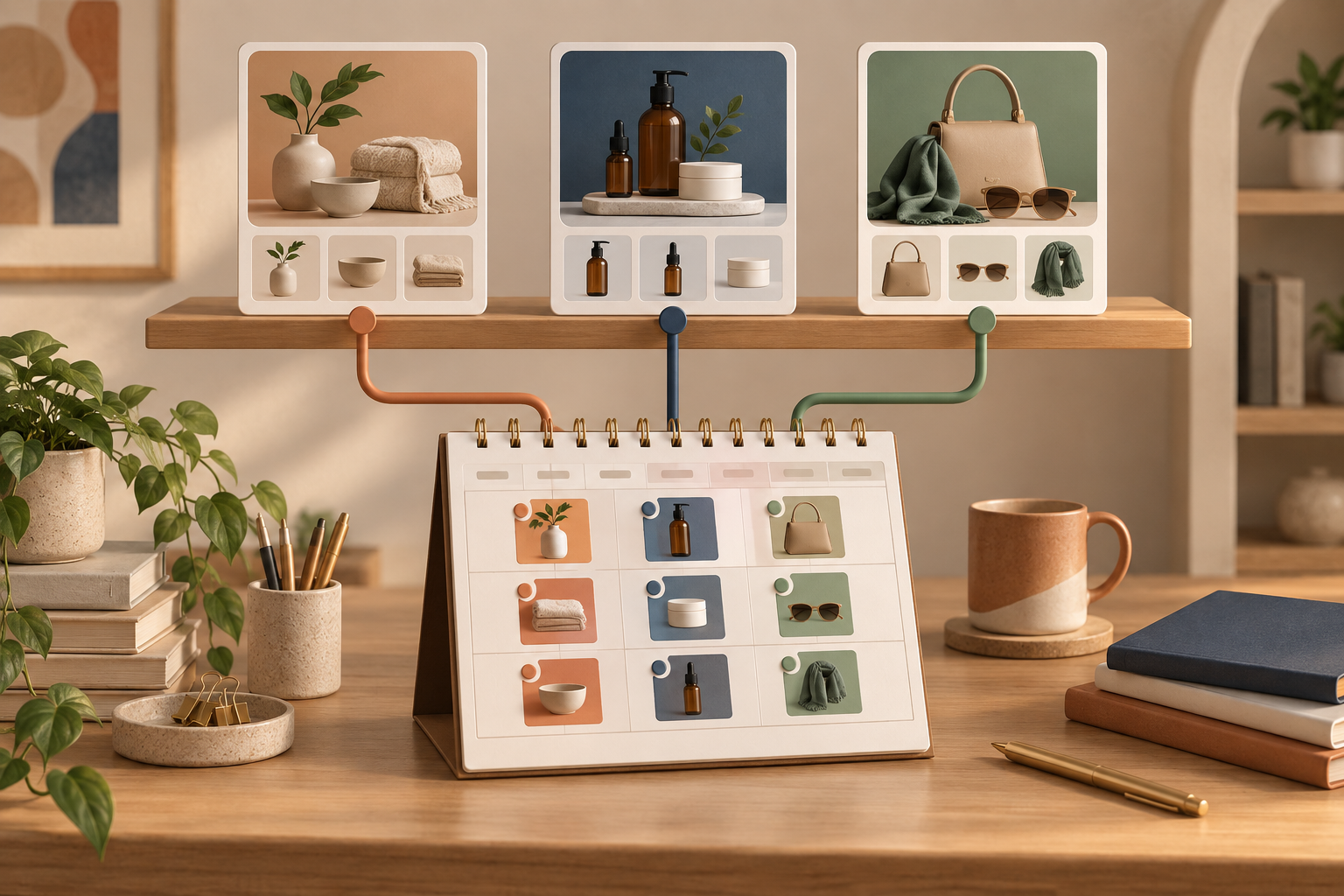 Product collections organized into a recurring content calendar