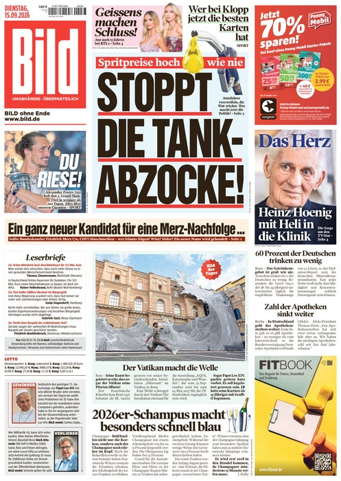 Bild Zeitung vom 15. September 2026