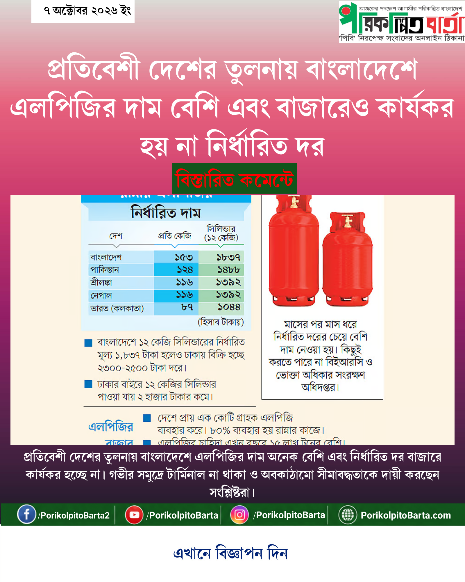 প্রতিবেশী দেশের তুলনায় বাংলাদেশে এলপিজির দাম বেশি এবং বাজারেও কার্যকর হয় না নির্ধারিত দর
