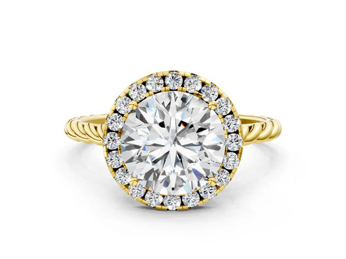 Yellow Gold Round Halo Twisted Band Four Prong Diamond Ring.jpg