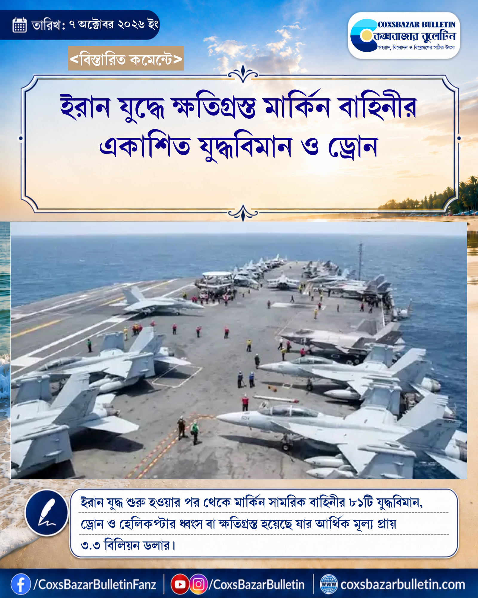 ইরান যুদ্ধে ক্ষতিগ্রস্ত মার্কিন বাহিনীর একাশিত যুদ্ধবিমান ও ড্রোন