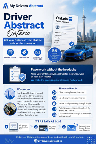 A Driver Abstract Ontario document may look like a straightforward administrative record, but a closer reading often reveals details drivers overlook. Dates, licence status, administrative entries, and the difference between convictions and demerit points all deserve attention.


Read Our Blog:
https://mydriversabstract.weebly.com/blog/drivers-abstract-ontario
https://mydriversabstract.wixsite.com/mydriversabstract/post/cvor-abstract-ontario
https://medium.com/@mydriversabstract/cvor-driver-abstract-9db90f1309c1

More Links:
https://igli.me/mydriversabstract
https://vimeo.com/mydriversabstract
https://driversabstract.livejournal.com/