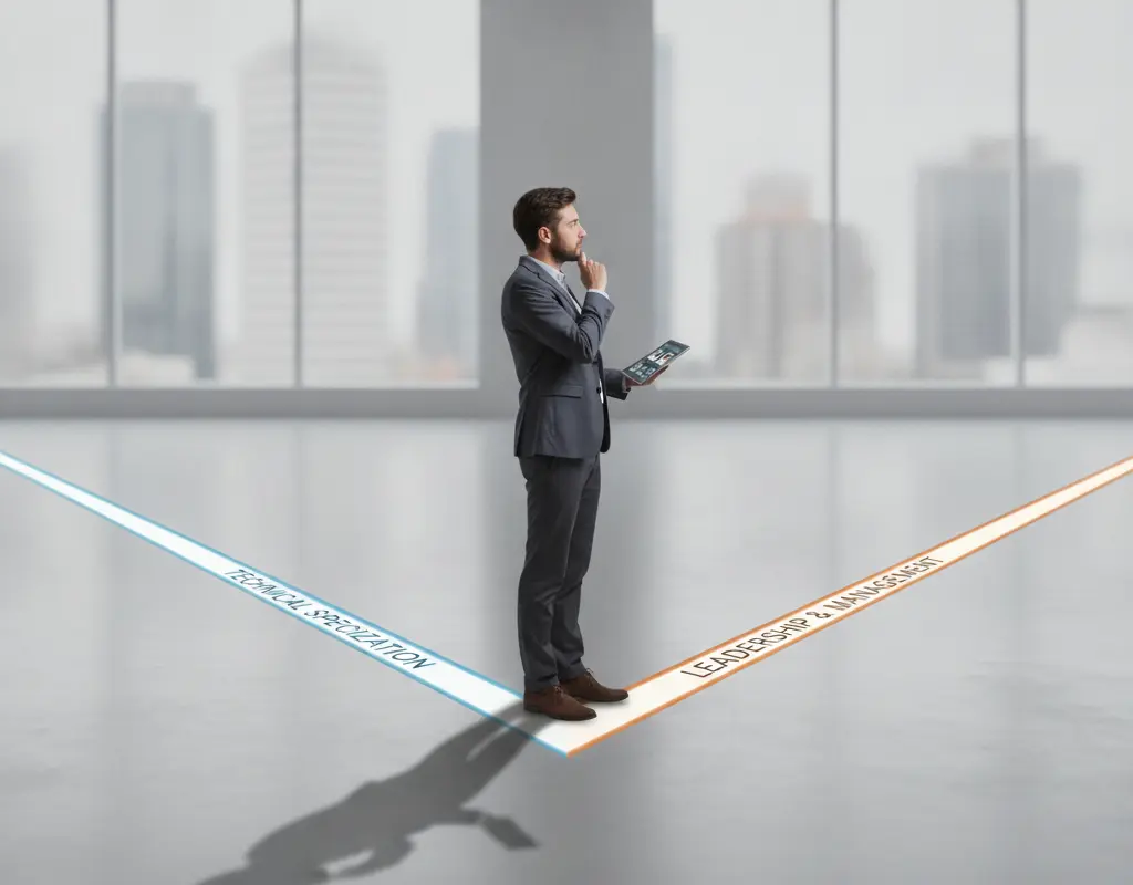 Person at a crossroads deciding between two professional certification paths