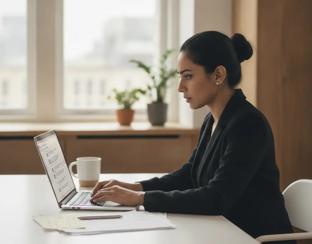 New manager contemplating challenges at a desk