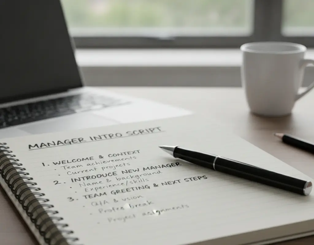 Handwritten notes for a new manager introduction script