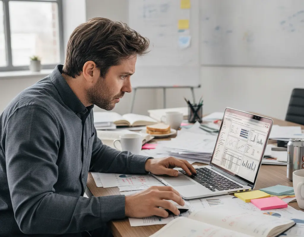 New manager overwhelmed by details, illustrating the micromanagement trap