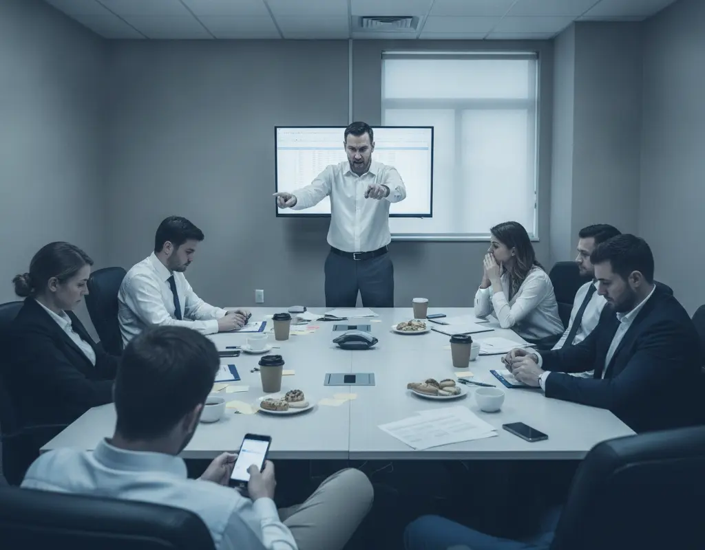 Disengaged team in a meeting due to micromanagement