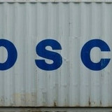 cosco shipping container on a freightliner train west coast main line northamptonshire uk T1XPRJ