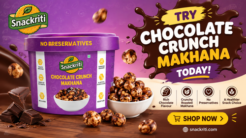 Chocolate Crunch Makhana – Rich, Crunchy & Delicious Chocolate Flavoured Fox Nuts Snackriti.png