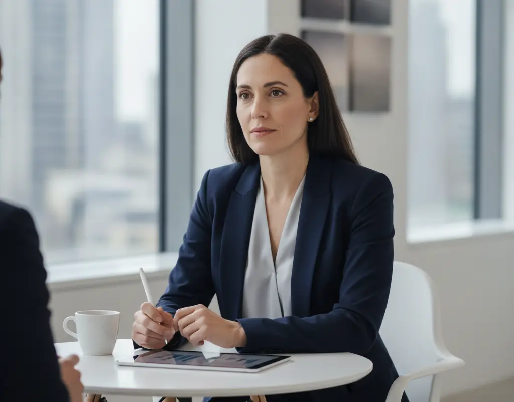 An introvert engaging in a focused one-on-one professional conversation