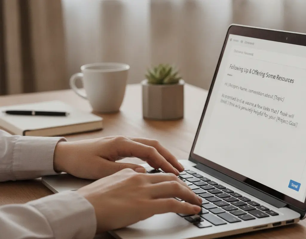 Person sending a personalized follow-up email, demonstrating low-effort networking