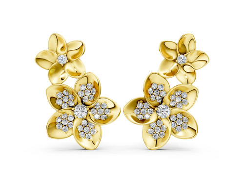 Yellow Gold Round Diamond Plumeria Climber Earrings.jpg