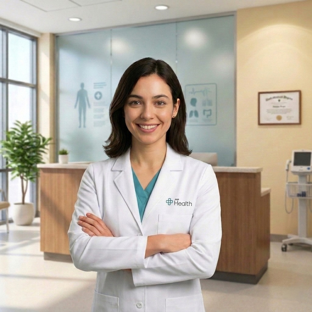 Dra. App Health - Médica em consultório moderno