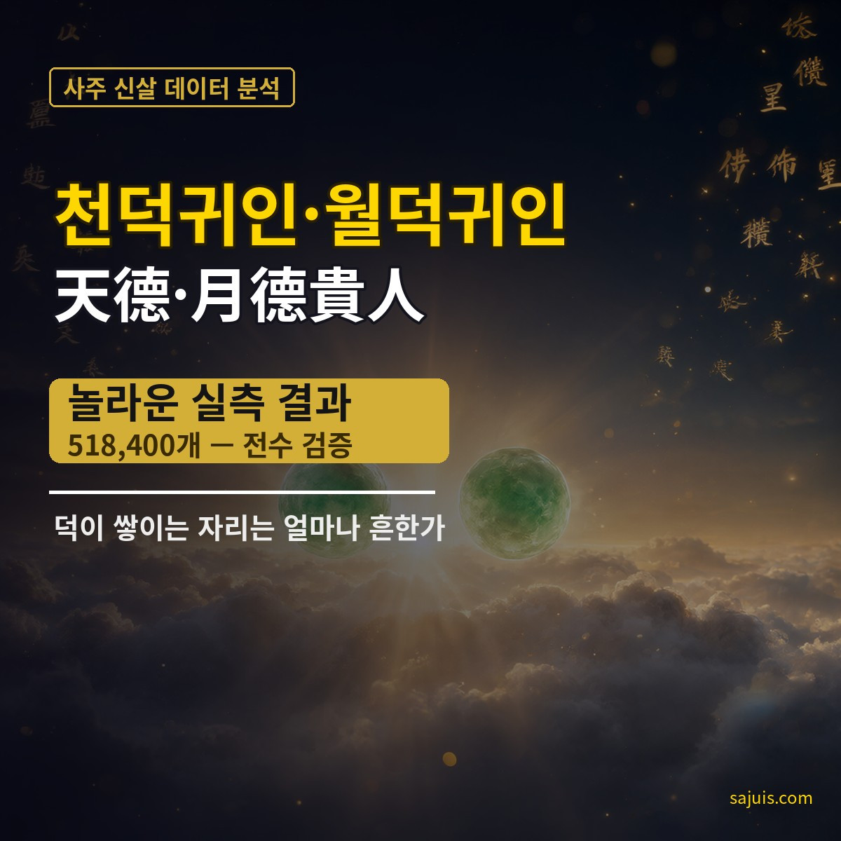 천덕귀인·월덕귀인(天德·月德貴人) — 덕이 쌓이는 자리는 얼마나 흔한가, 518,400개의 실측