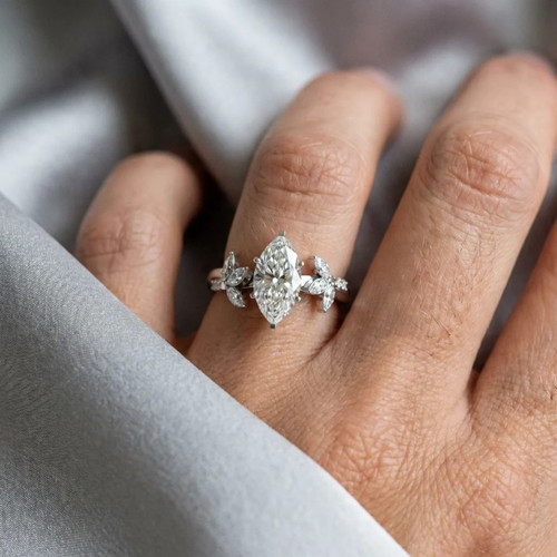 White gold Marquise Diamond Floral Vine Solitaire Engagement Ring.jpg