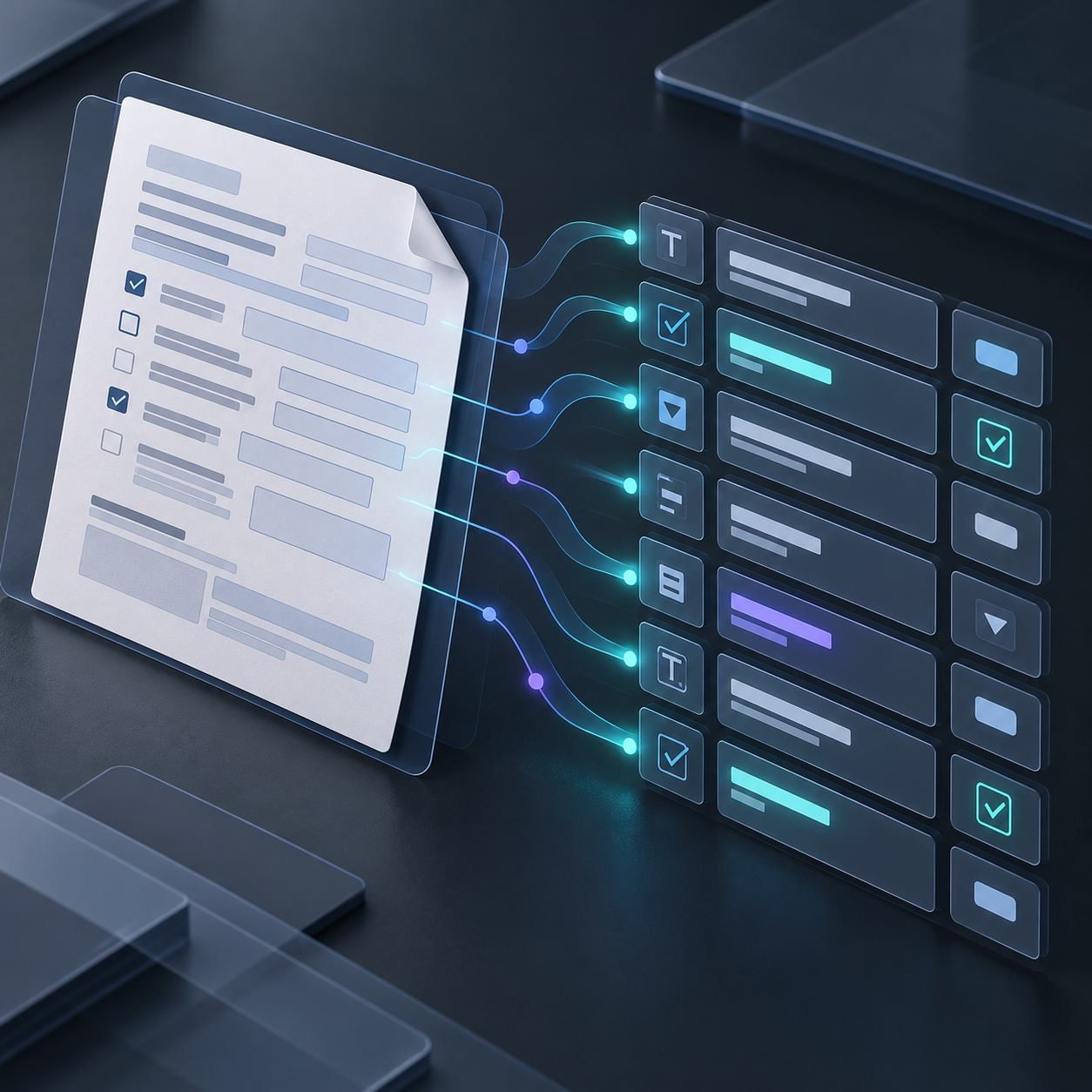 Filled PDF answers transformed into organized data rows