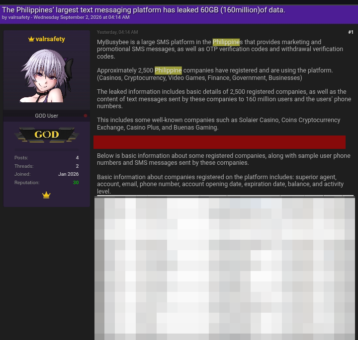 MyBusybee Allegedly Exposed 60GB of SMS Data