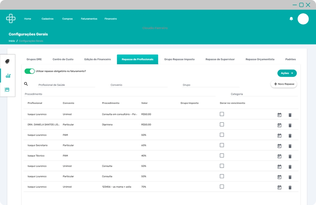 Gestão Financeira e Repasses Médicos App Health