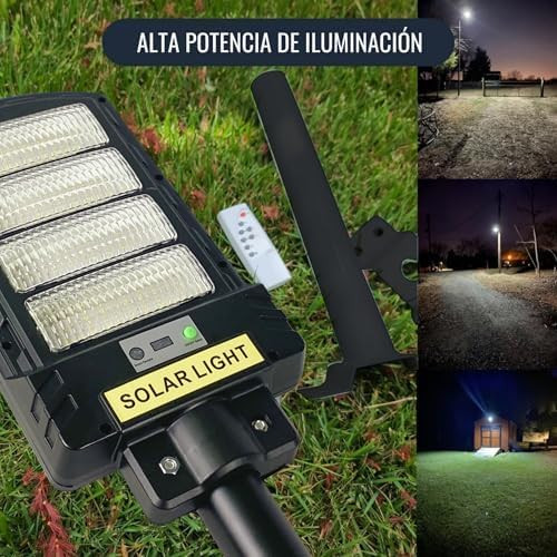 Farola solar iluminando exterior