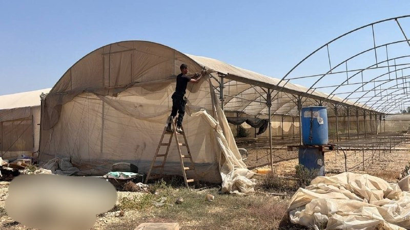 صورة| فلسطينيون يُجبرون على إزالة منشآتهم الزراعية المقامة على بُعد 150 مترًا من الشارع الالتفافي شرق جنين، بعد إخطارهم بإزالتها....